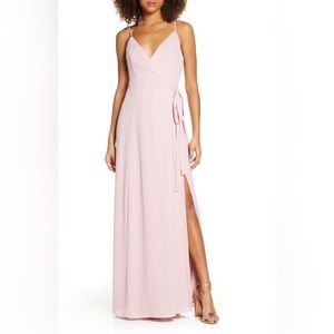 NWT WAYF Angelina Slit Wrap Gown Sz XS in Light Pink